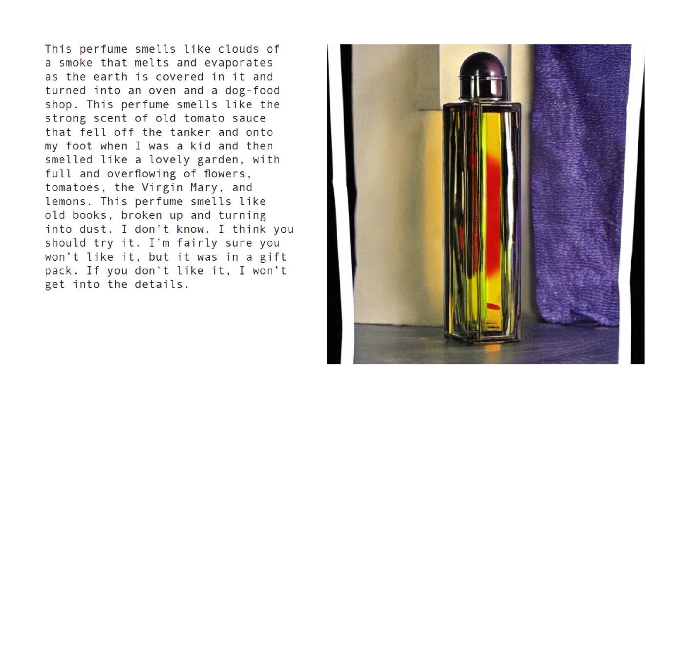 A generated perfume description beside its bottle