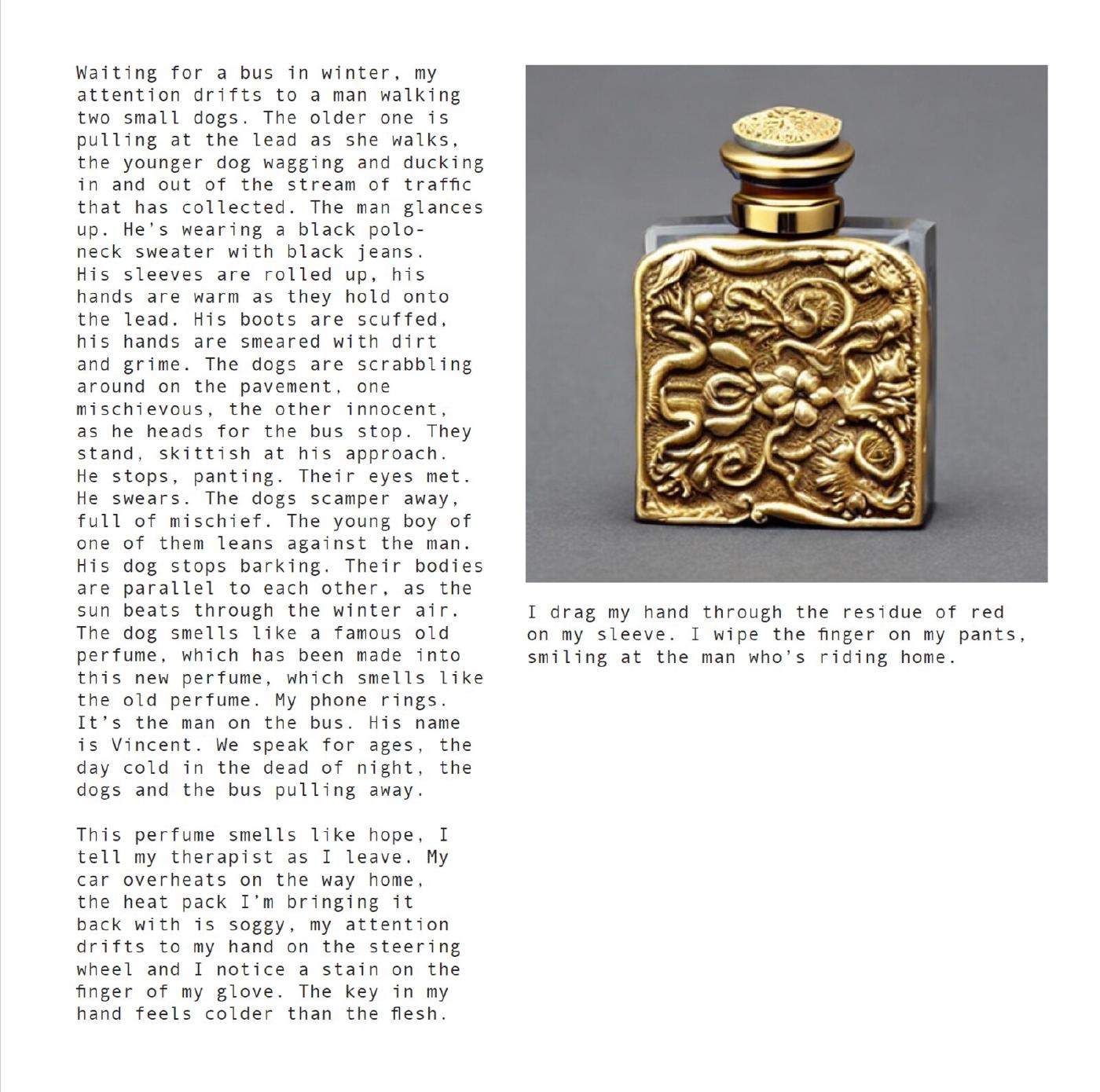 GPT-2 perfume descriptions paired with a gilded flacon