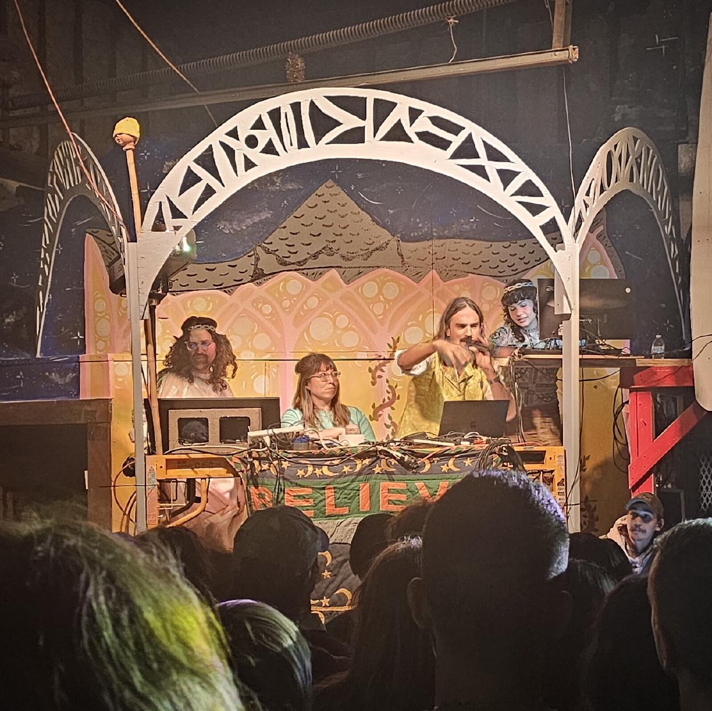 The crescent-moon set during the show
