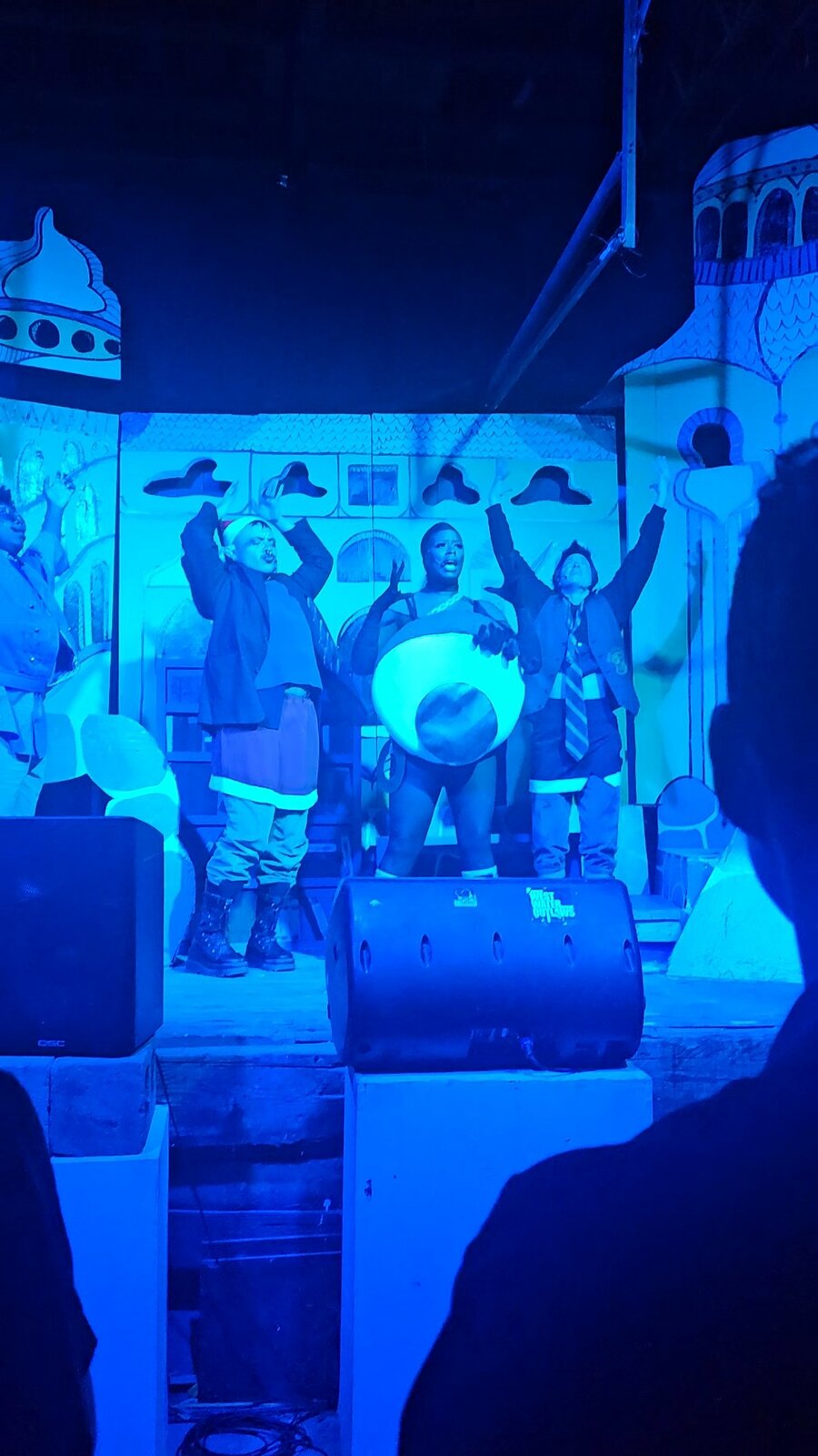 A scene bathed in blue light